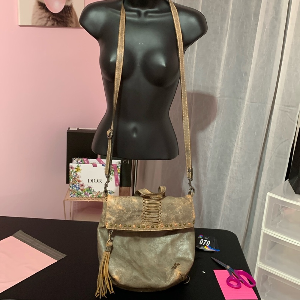 Patricia Nash, leather gray, distressed Crossbody purse